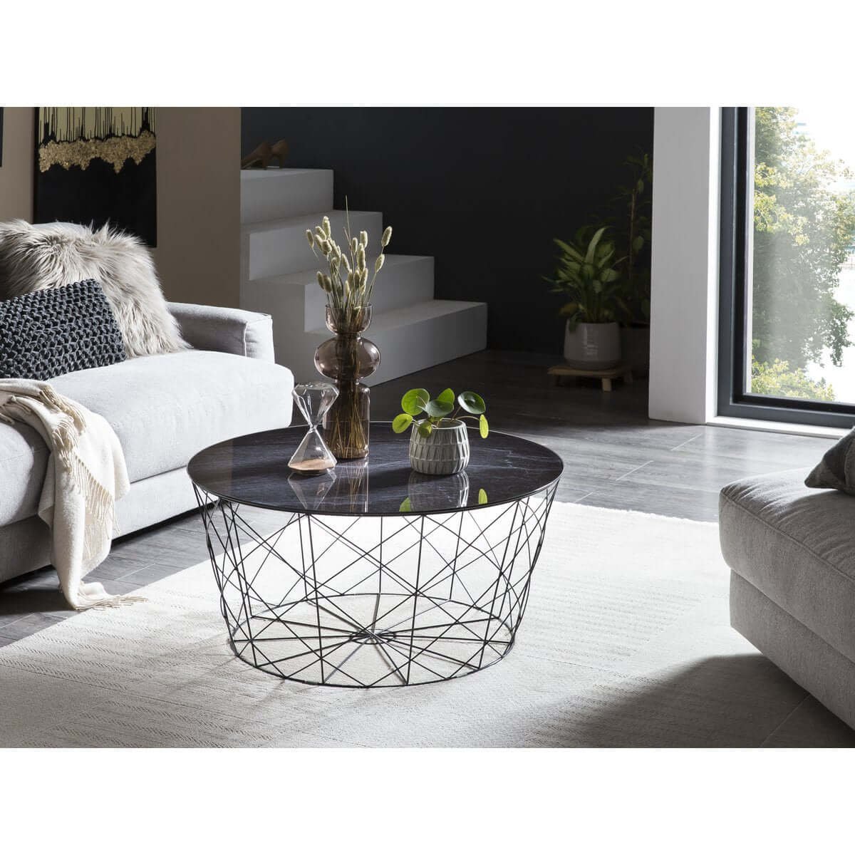 Salontafel met metalen mand Ø 80 cm - SalesFever