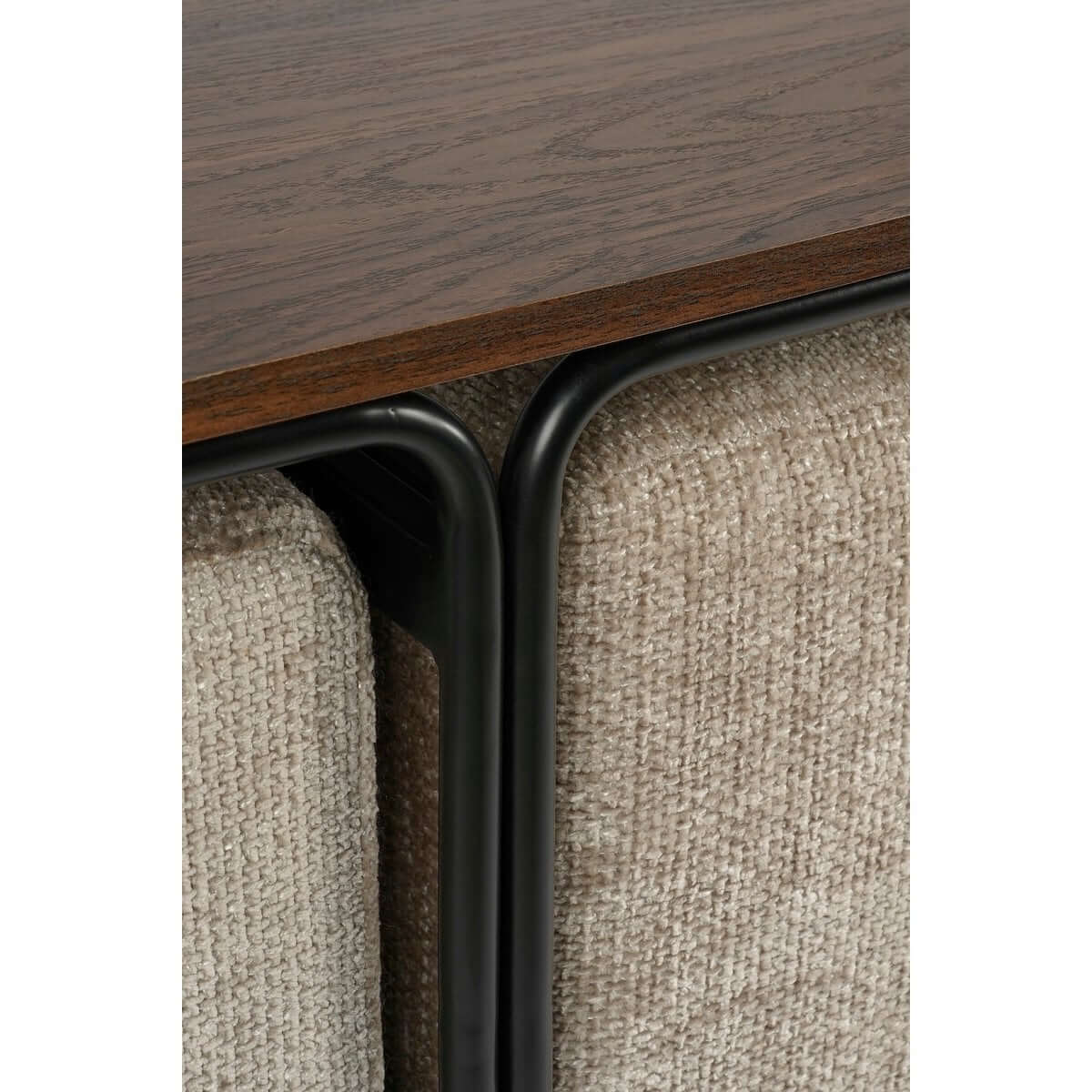 Salontafel met poefs donkerbruin - met lichtgrijze stof - set van 3