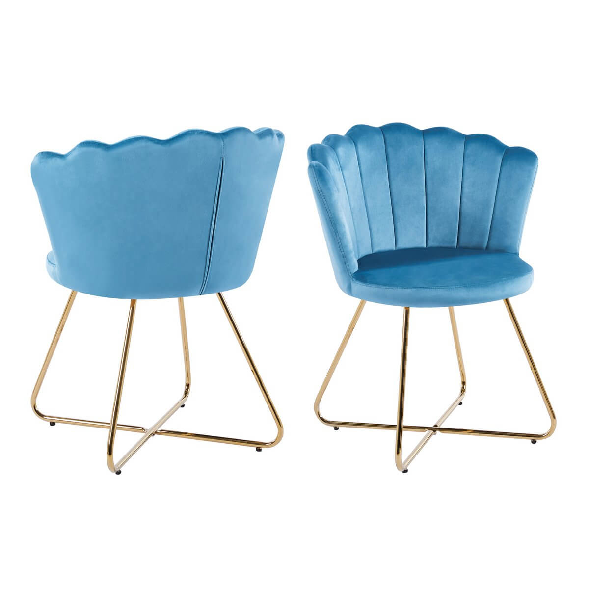 Set of 2 blue velvet shell chairs - SalesFever