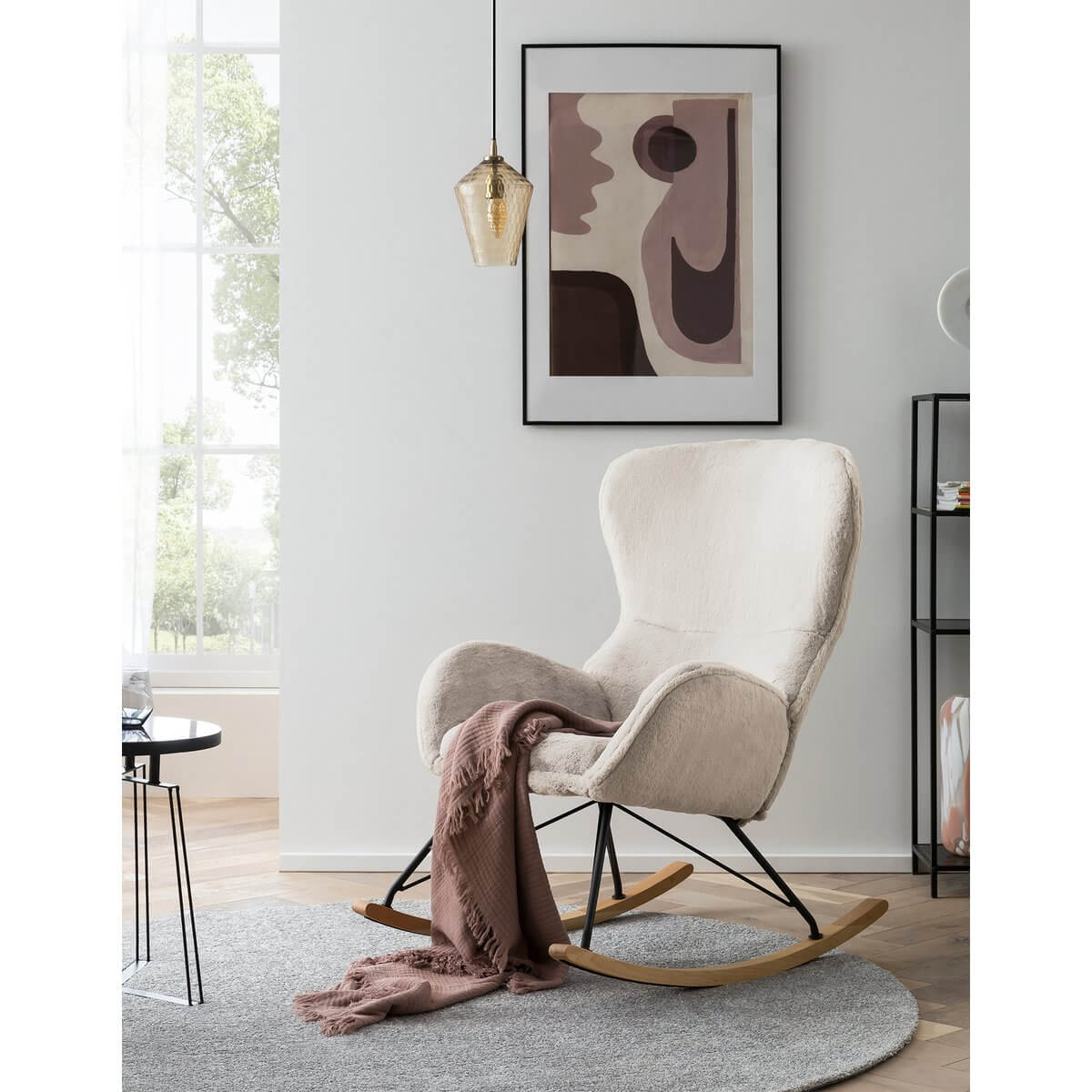 Schaukelstuhl in Lammfelloptik Beige - SalesFever