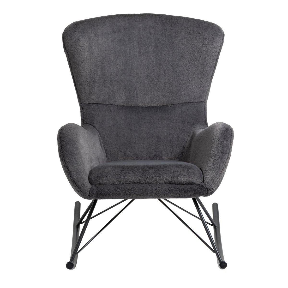 Schommelstoel Grijs – Lamsvachtlook met Zwart Metalen Frame - SalesFever - Casanovio