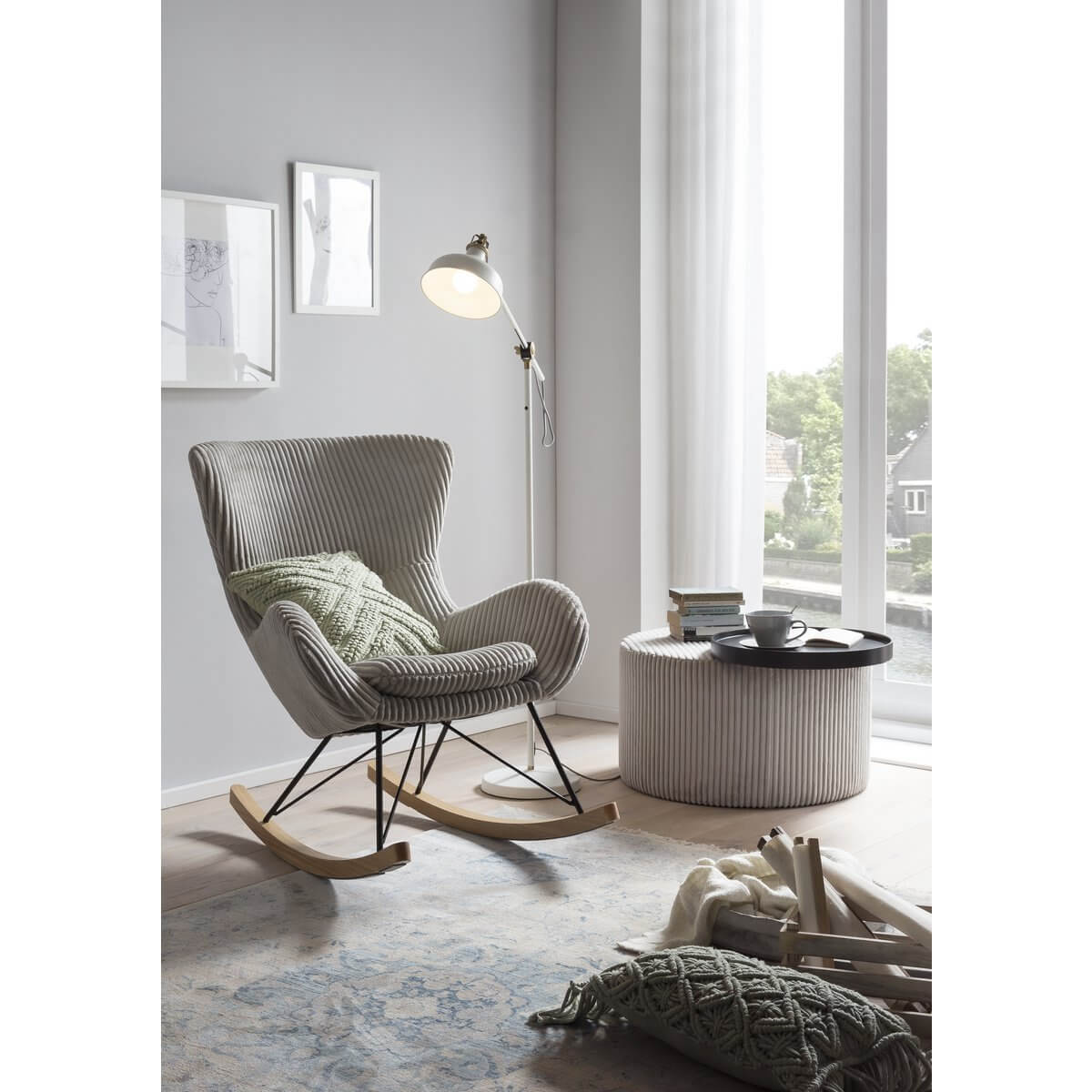 Rocking chair gray with textured fabric - SalesFever