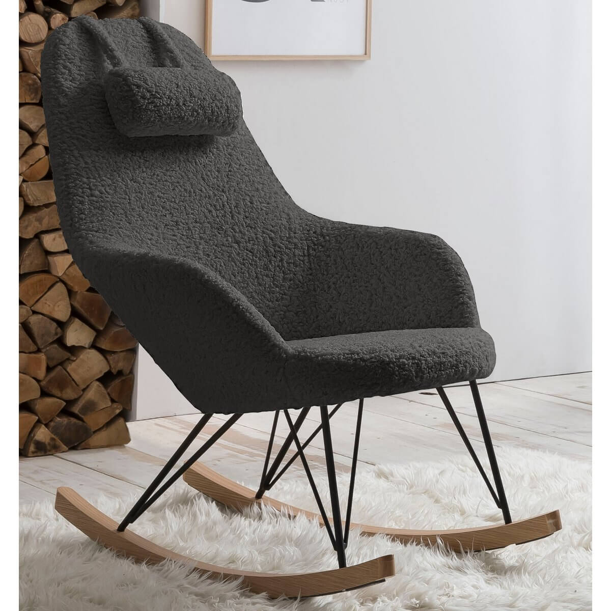 Rocking chair teddy fur grey - SalesFever