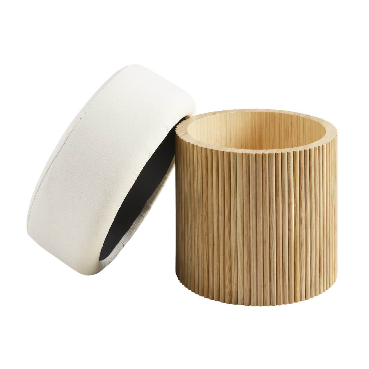 Seat pouf with storage space Ø 50 cm natural/white - SalesFever