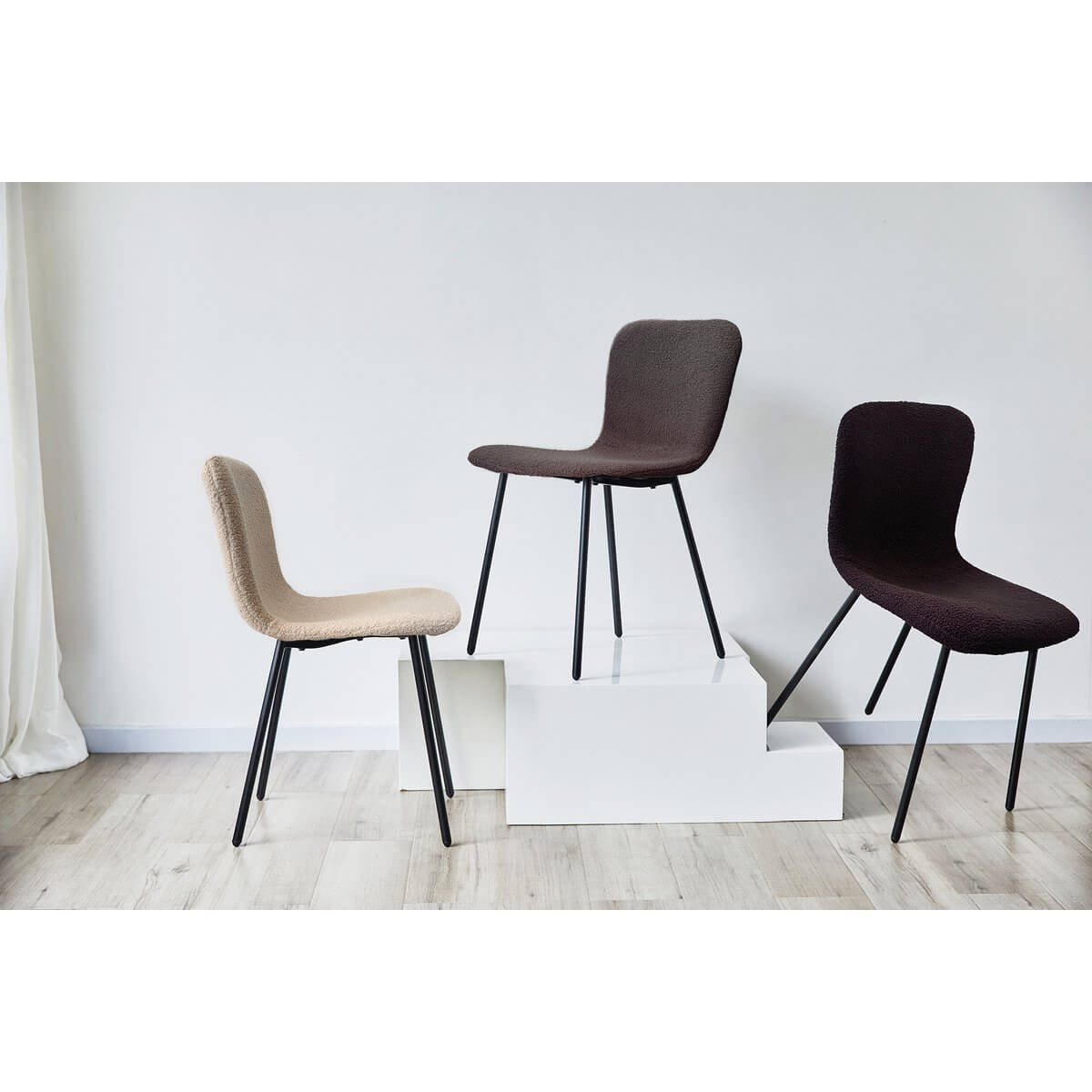 Stuhl Bouclé Optik 4er Set Hellgrau - SalesFever