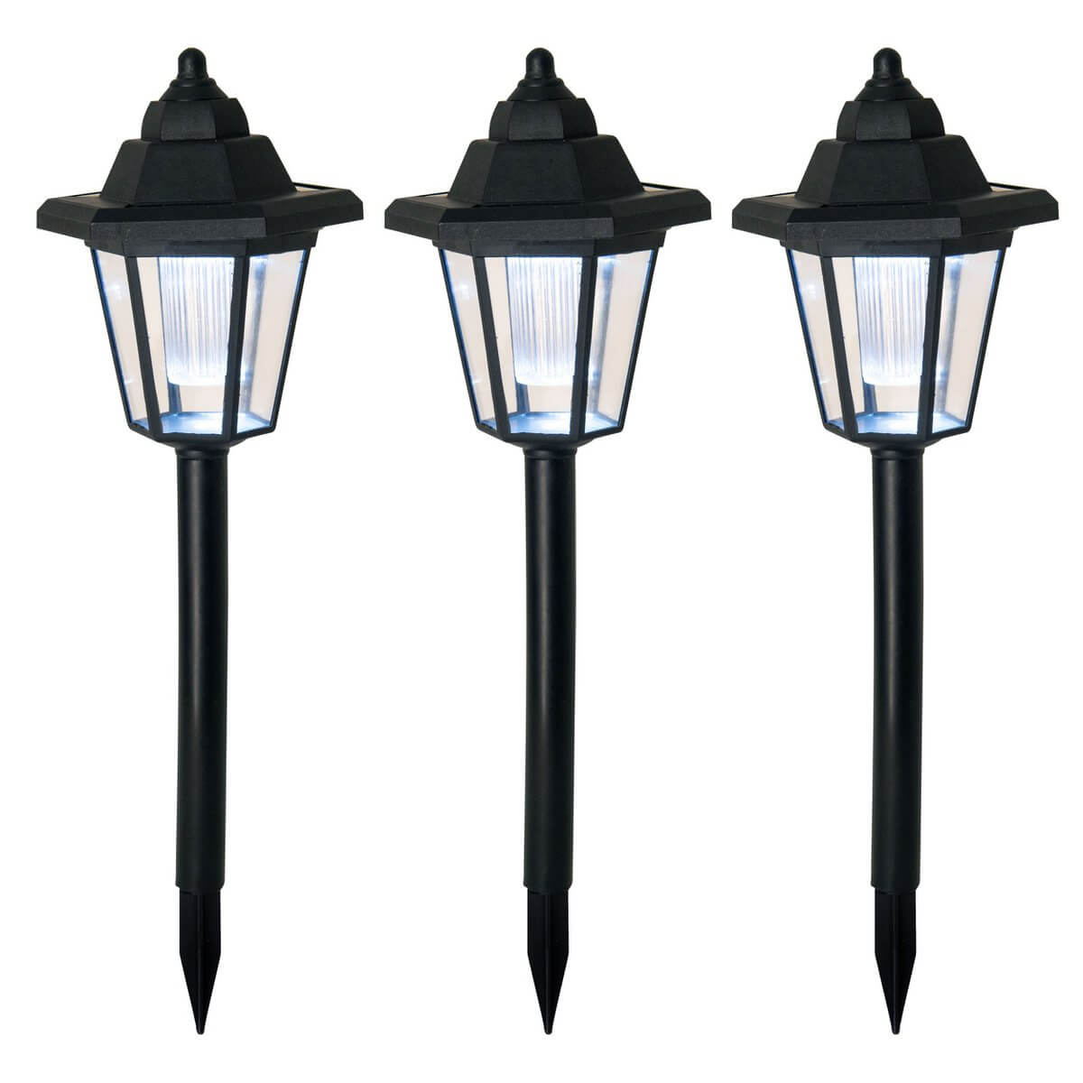 Solar led tuinlampen koel wit - 2-in-1 wand en grondspies - set van 3