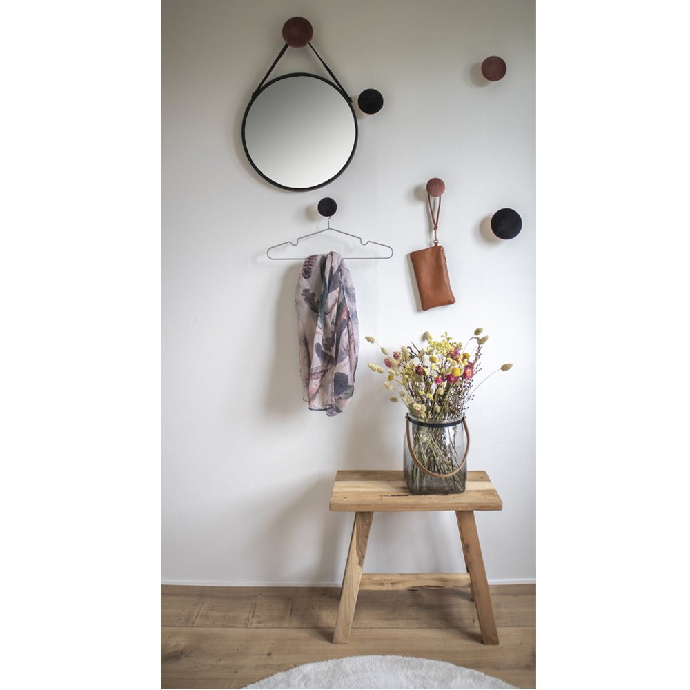 Trapani Spiegel - Zwart, Staal, Kunstleer, Ø38cm - House Nordic ApS