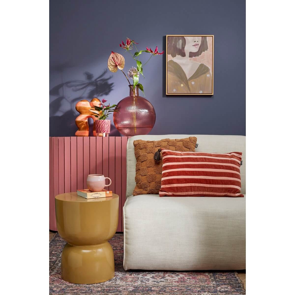 Stage bijzettafel keramiek geel - rond met sculpturale vorm - Ø 35 × 45 cm