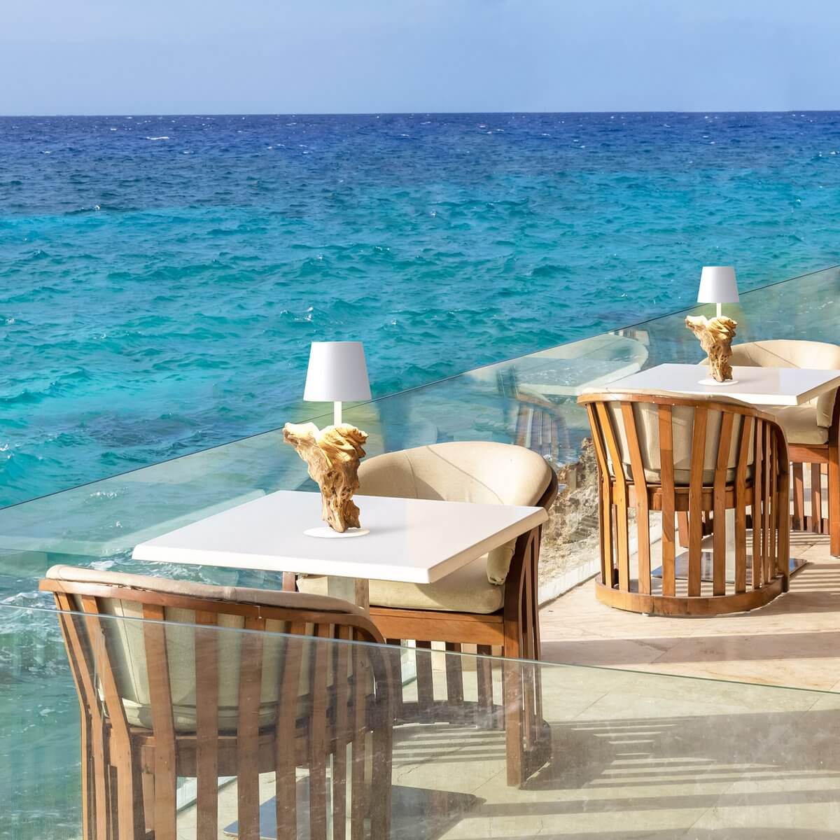 Tischleuchte 29 cm Natur/Weiß mit LED-Akku - SalesFever