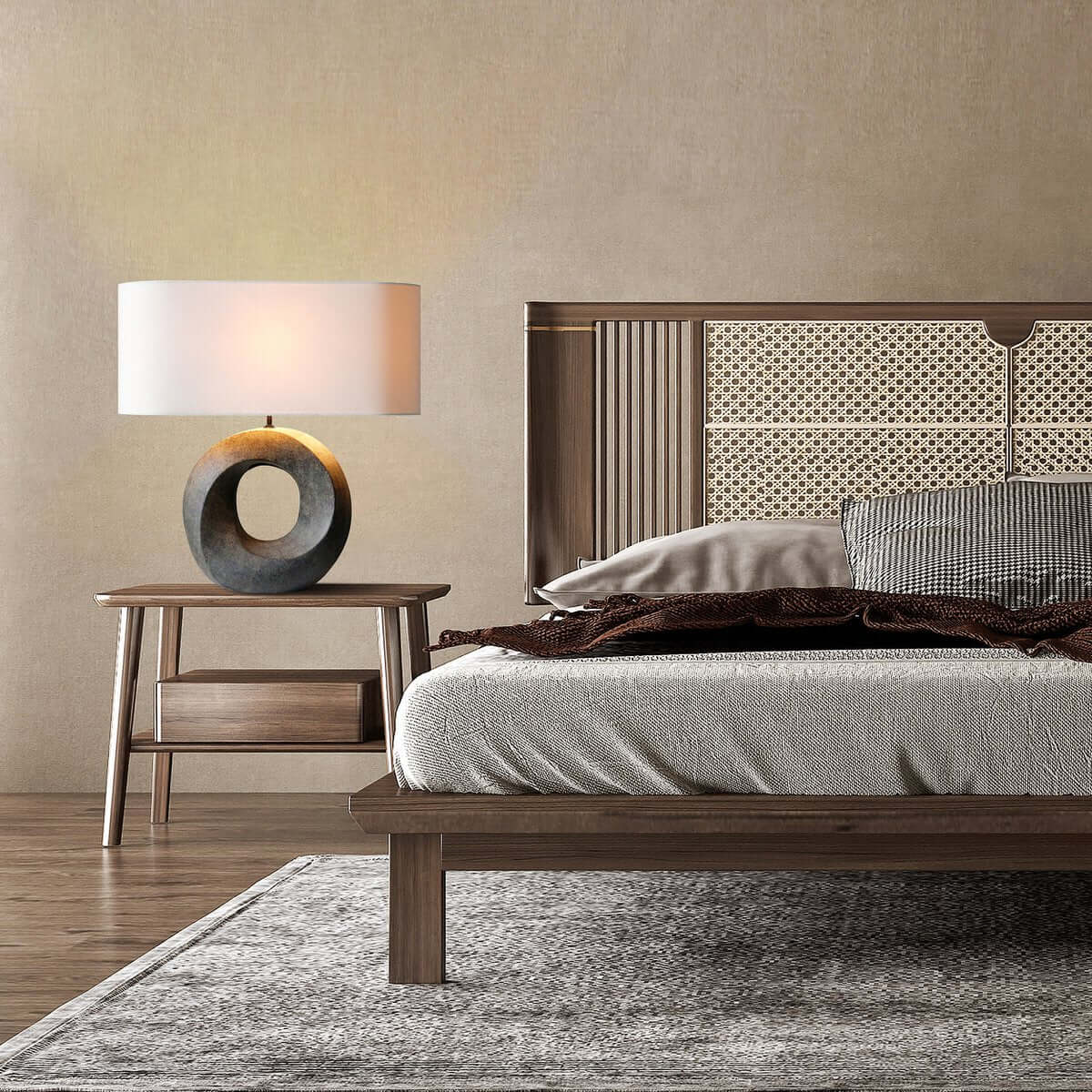 Tischleuchte Keramik/Leinen Grün/Beige - SalesFever