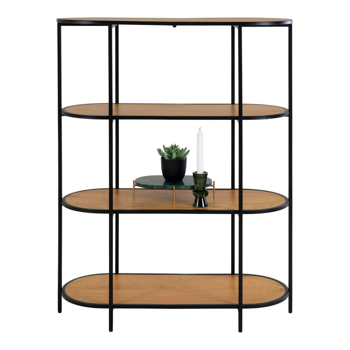 Vita wandplank eikenlook - ovaal met zwart metalen frame - 36 × 85 × 111 cm