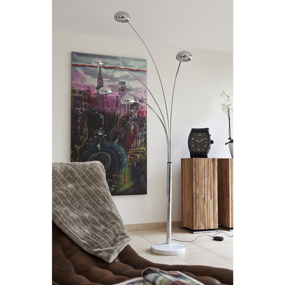 Vloerlamp Booglamp Retro Chroom met Marmeren Voet – 5-Lichts Dimbaar - SalesFever - Casanovio