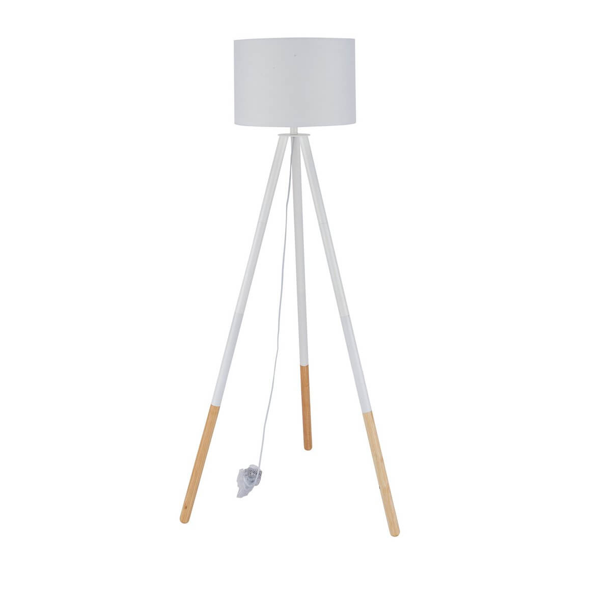 Floor lamp with wooden frame and white/natural fabric shade - SalesFever