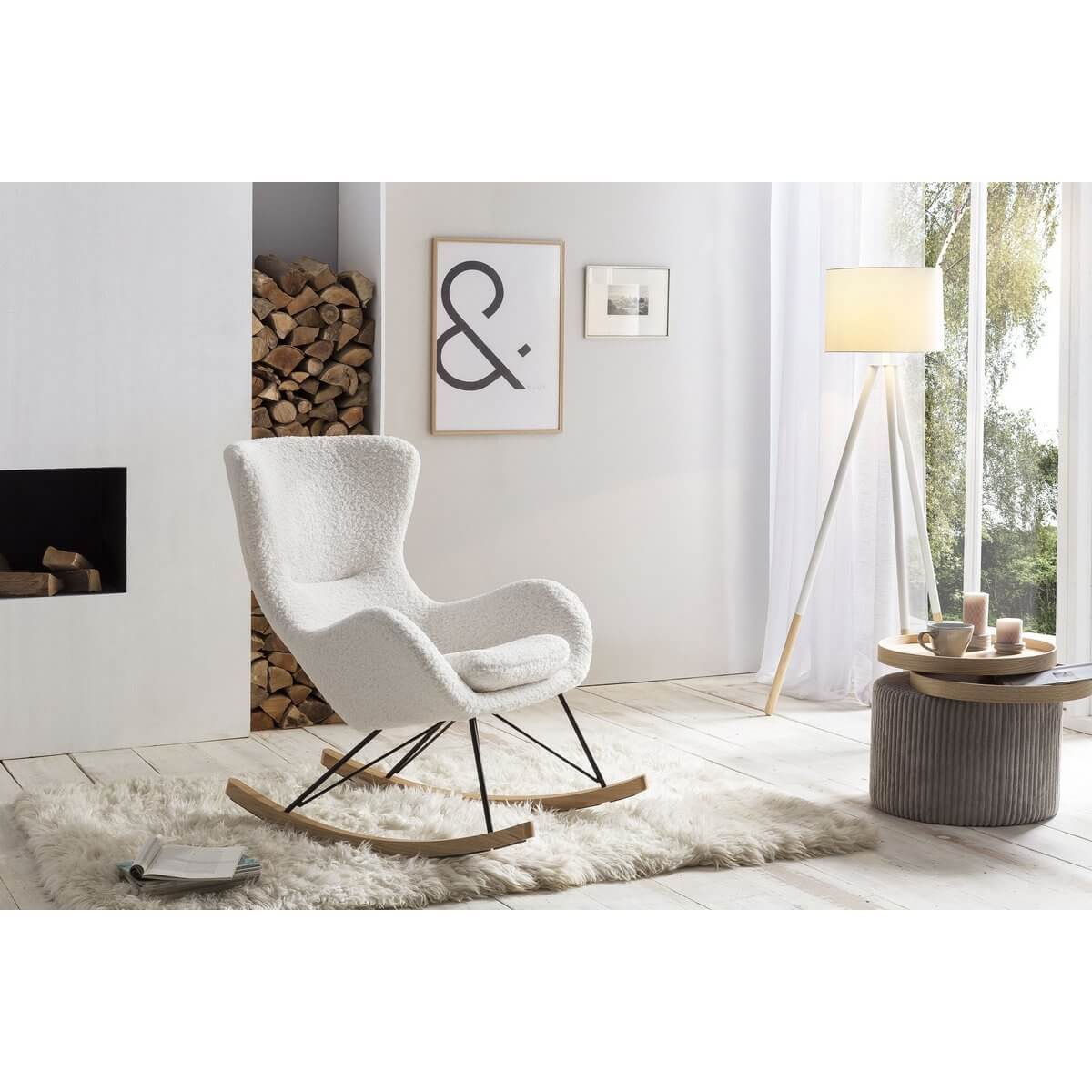 Floor lamp with wooden frame and white/natural fabric shade - SalesFever