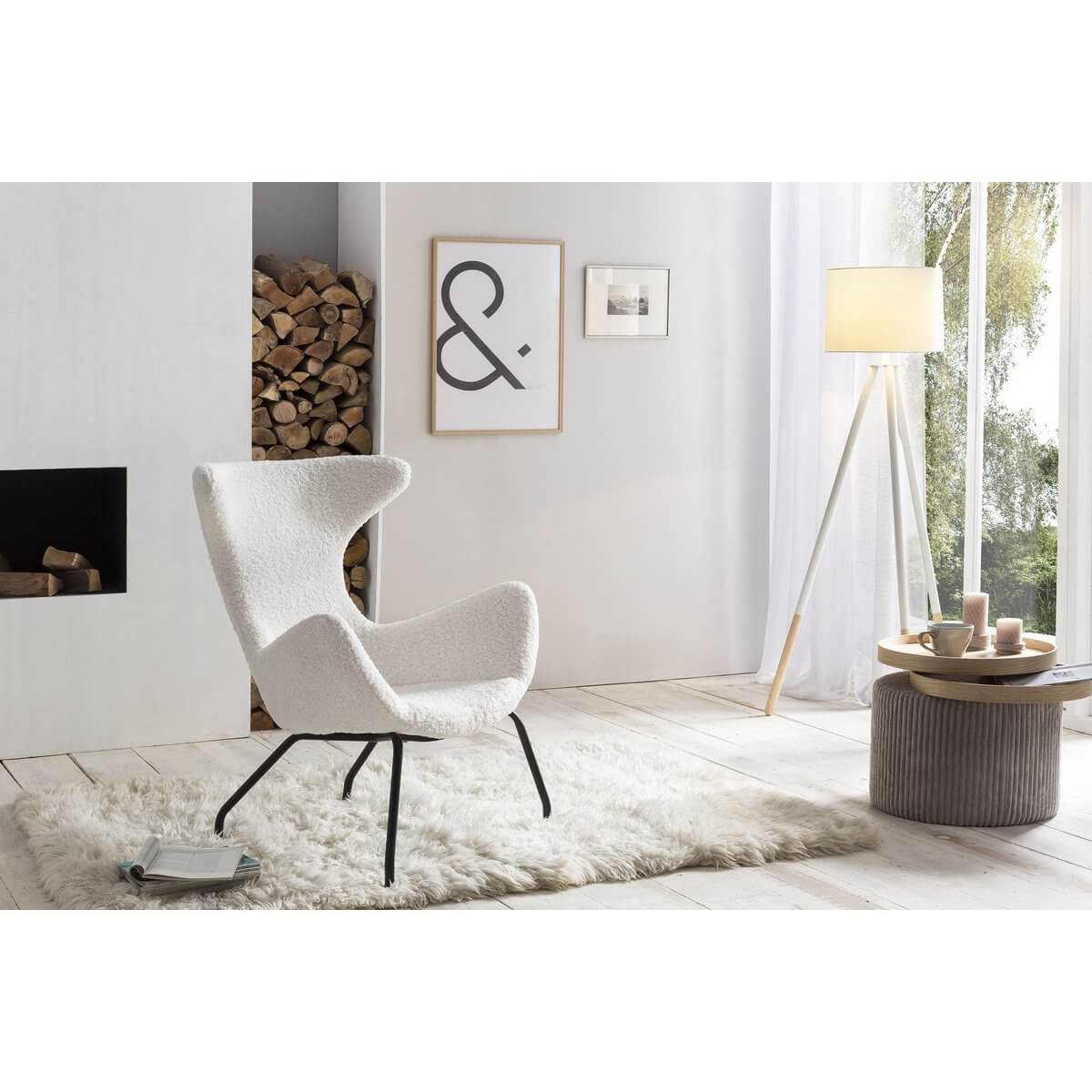 Floor lamp with wooden frame and white/natural fabric shade - SalesFever