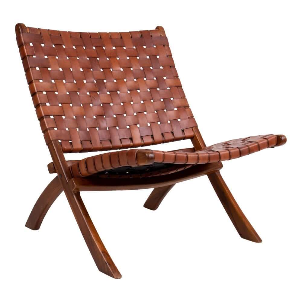 Perugia Folding Chair - Teak Wood, Leather, Brown - 66x74x73 cm - House Nordic ApS