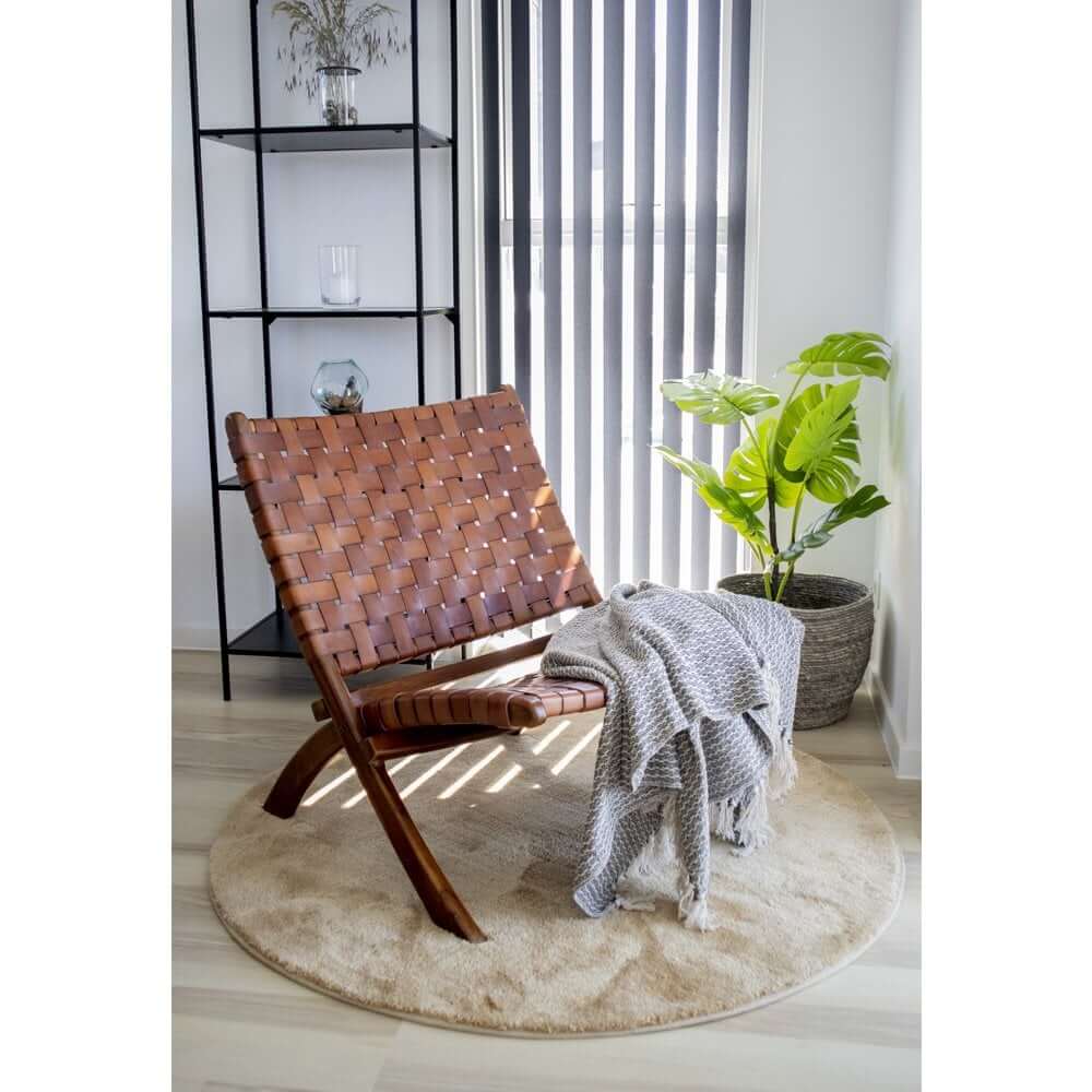 Perugia Folding Chair - Teak Wood, Leather, Brown - 66x74x73 cm - House Nordic ApS
