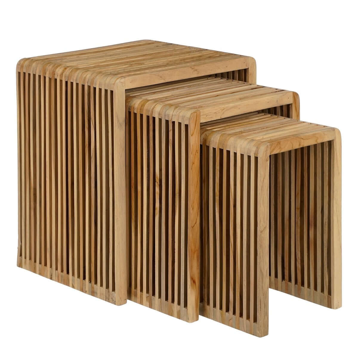 Yonker bijzettafels gerecycled teak bruin - met verticale latjes - set van 3
