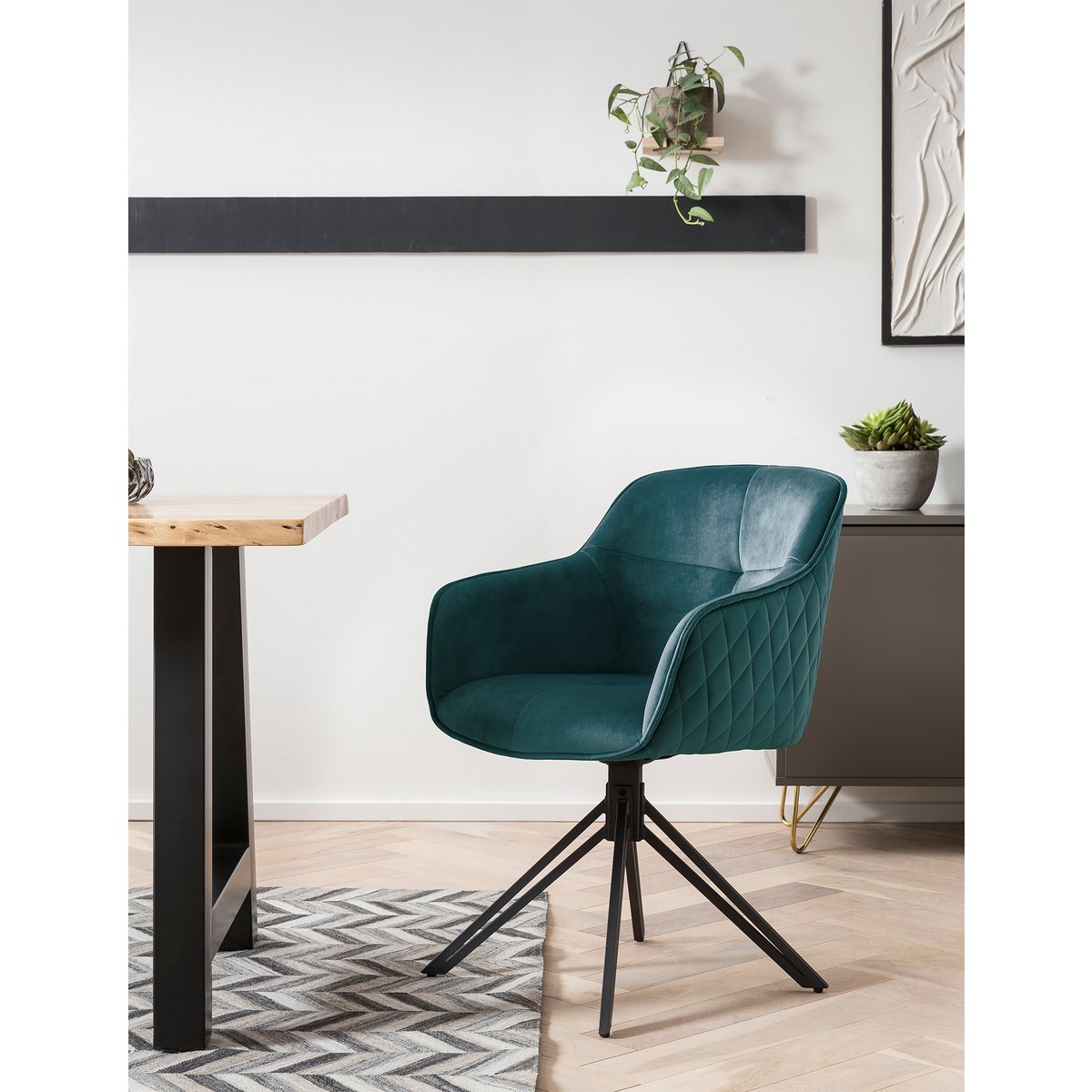 Draaistoel Groen met Zwart Metalen Frame – Fluweel & Honingraatstiksel - SalesFever - Casanovio