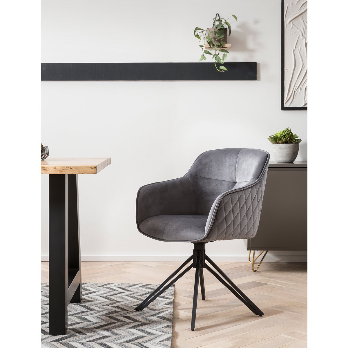 Draaistoel Grijs met Zwart Metalen Frame – Fluweel & Honingraatstiksel - SalesFever - Casanovio