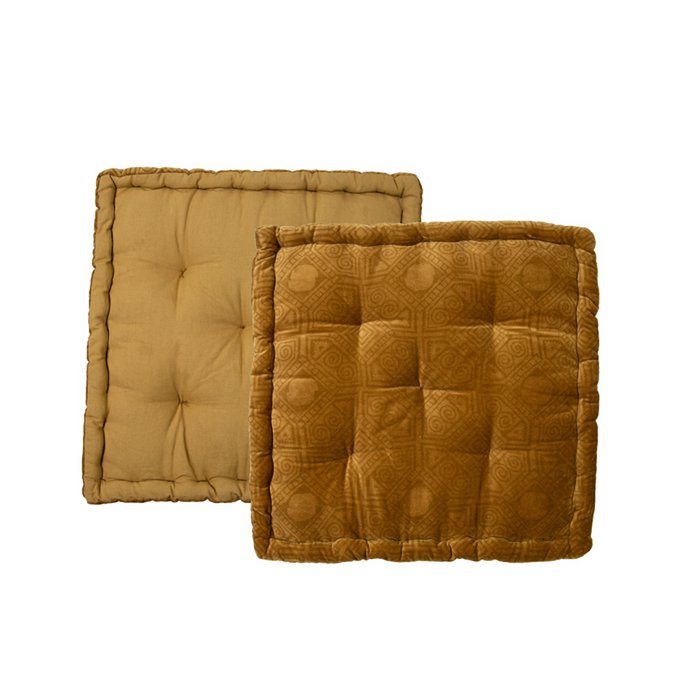 Fluwelen Boxkussen Donna mosterd 45x45x10