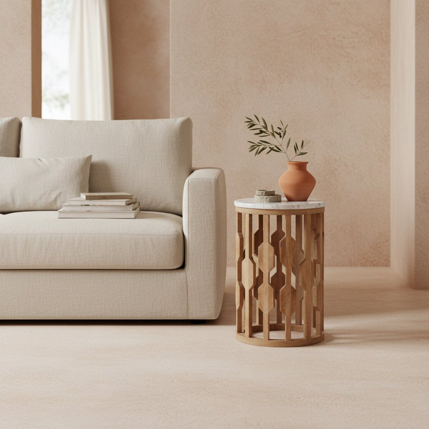 Atjeh bijzettafel marmer wit - 40x40x50 cm