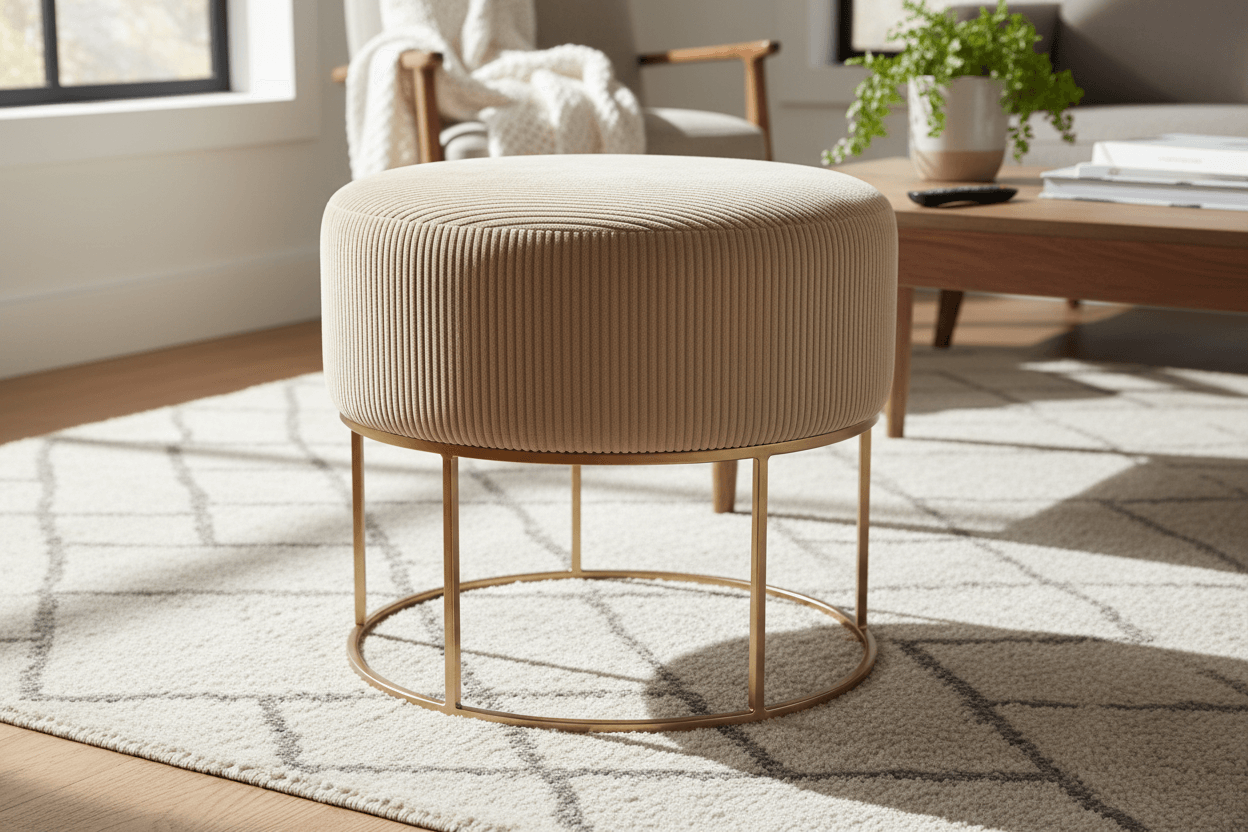 leuke poef op woonkamer tapijt